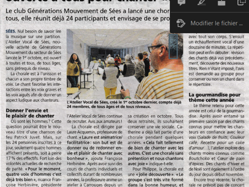 ARTICLE DANS LE JOURNAL